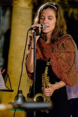 Meydandaki Caz konseri, Sant Francesc, Formentera, Balearic Adaları, İspanya