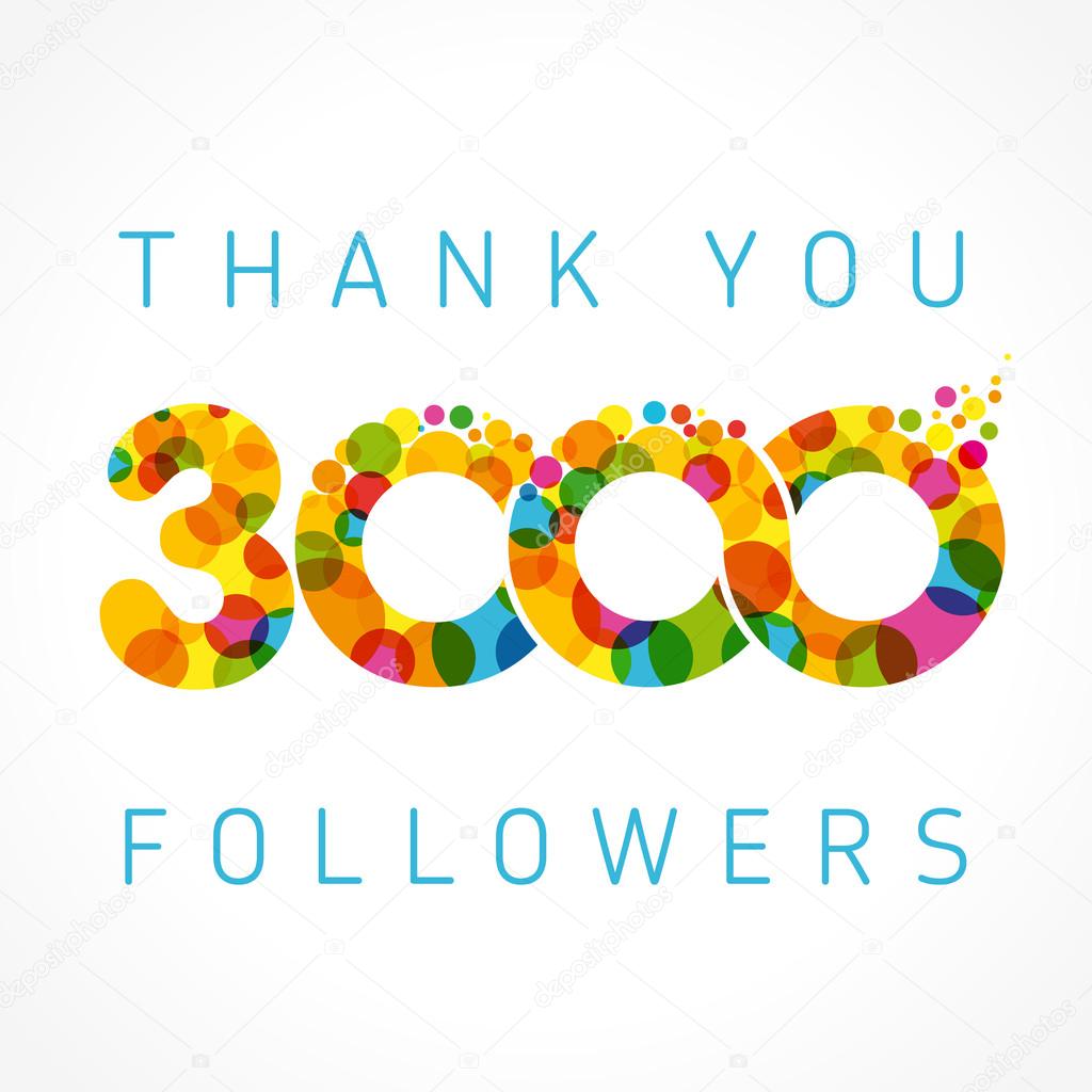 Thank you 3000 followers colored numbers