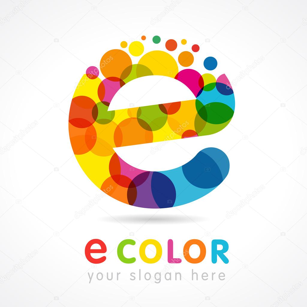 Letter E logotype. Isolated colour emblem. Stained glass colores graphic template. Clouds and bubbles multicolored bunch. Corporate branding identity. Creative mosaic texture trendy entertaining label