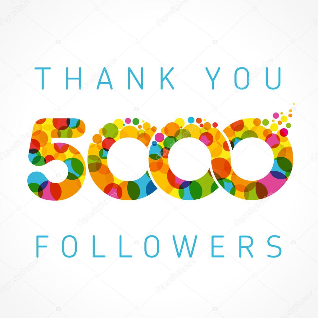 Thank you 5000k 5k followers numbers. Congratulating multicolored thanks image for net friends likes, % percent off discount coloured round bubbles. Abstract celebrating picture pixel congrats pattern