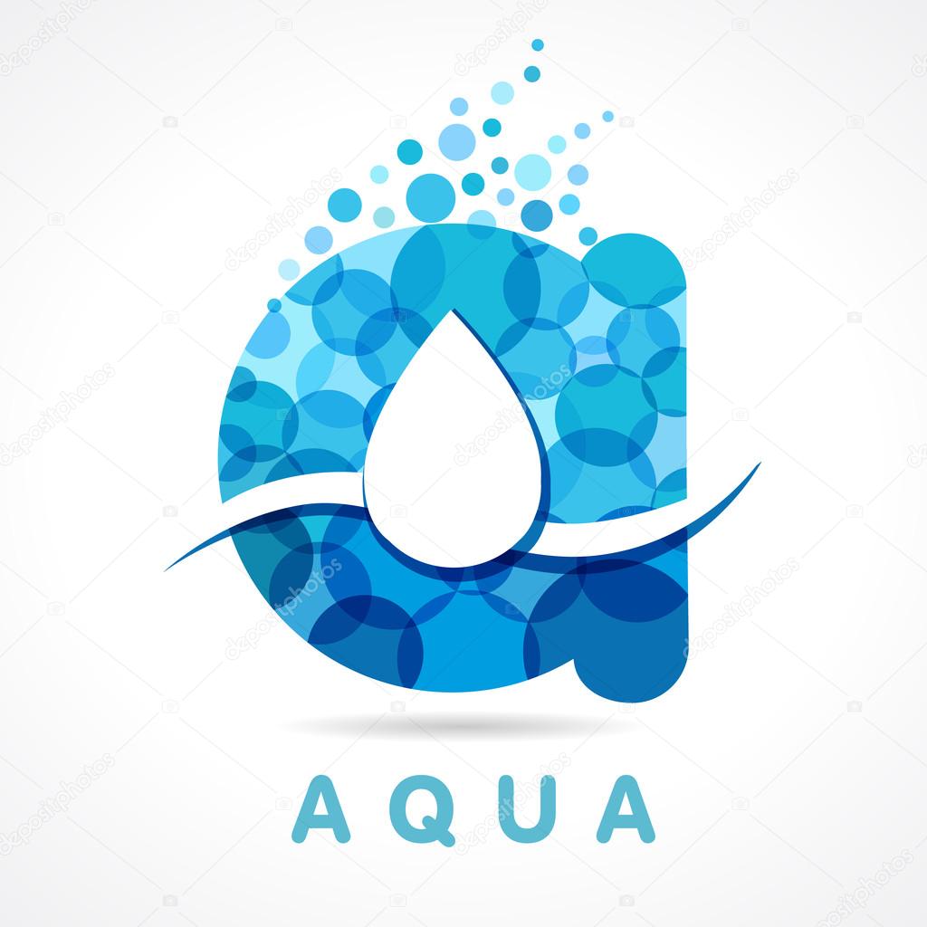 A name logotype. Isolated abstract emblem. Stained glass character blue colored trendy graphic template. Drops bubbly gas bunch. Corporate healthcare branding identity. Washing colorful mosaic label. Pure clear drinking sparkling water