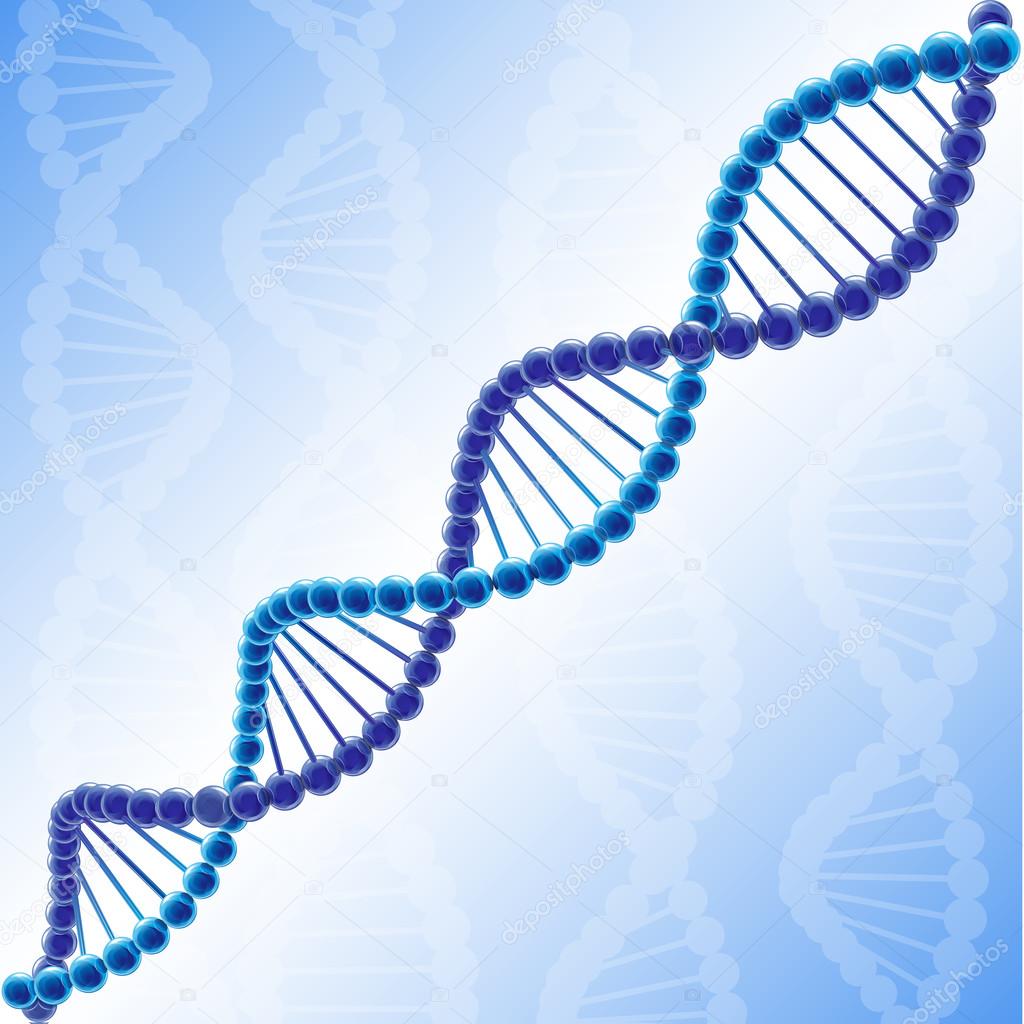 Volume colored DNA. Blue coloured picture, molecule of deoxyribonucleic acid. Logotype of genetically modified organisms testing. Abstract pattern of genes, colorful graphic clipart template.