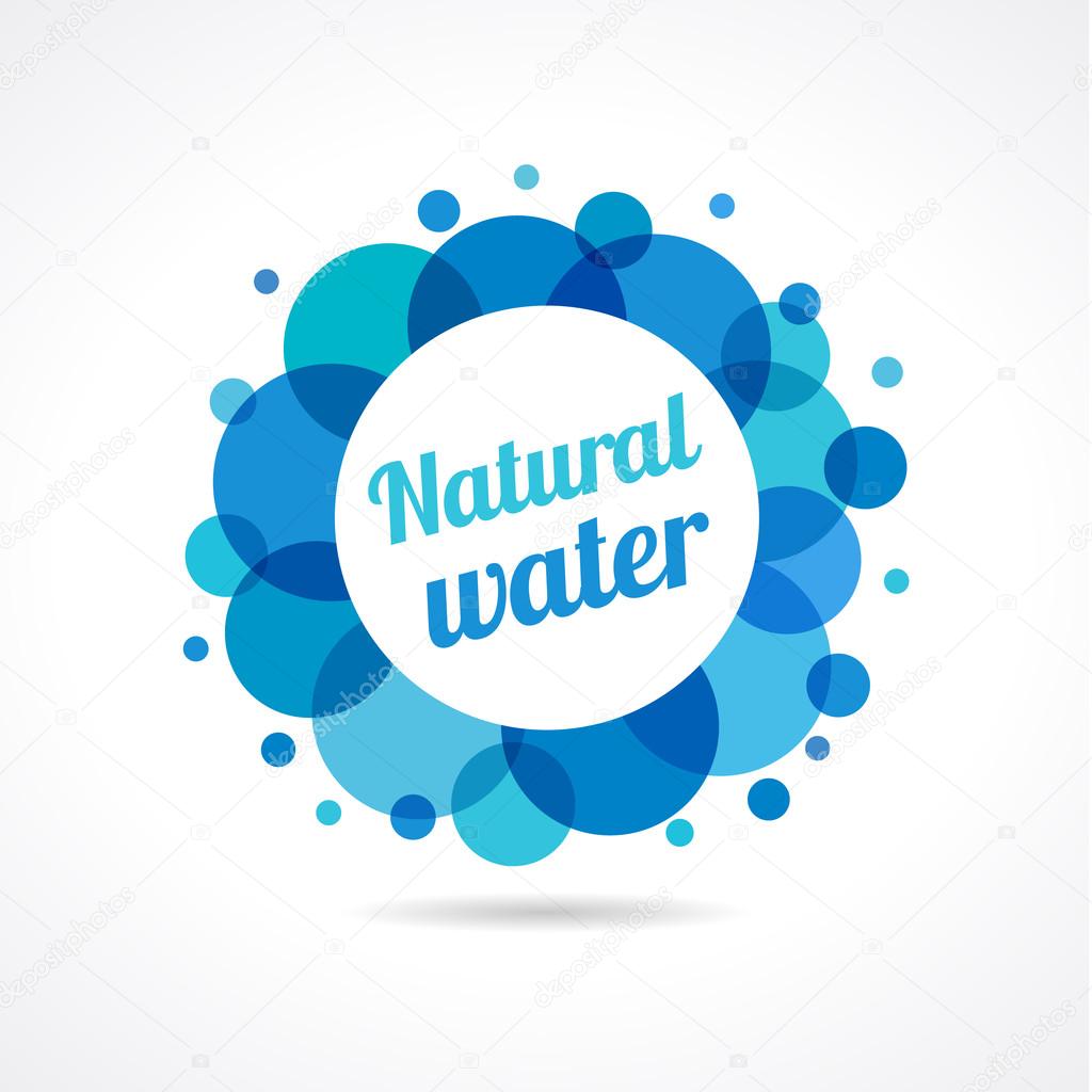 Water logotype concept. Blue coloured emblem of liquid. Isolated graphic, cookie business idea, template with blank clearance, ring and text on white background. Food industry branding identity. O name company.