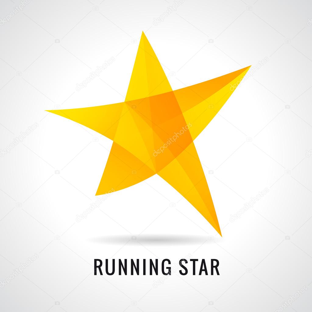 Coloured stained mosaic star runnig nominate competition. Logotype abstract isolated template on white background. Superstar as human nomination emblem, discount % percent off, leadership achievement.