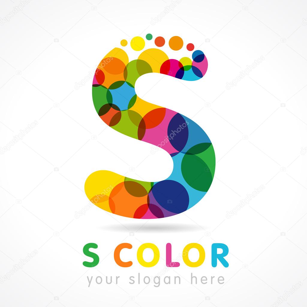 Letter S name logo. Isolated colour emblem. Stained type design, abstract isolated graphic template. Multicolored bunch. Corporate brand identity. Vector mosaic texture, trendy fizzy modern abc label.