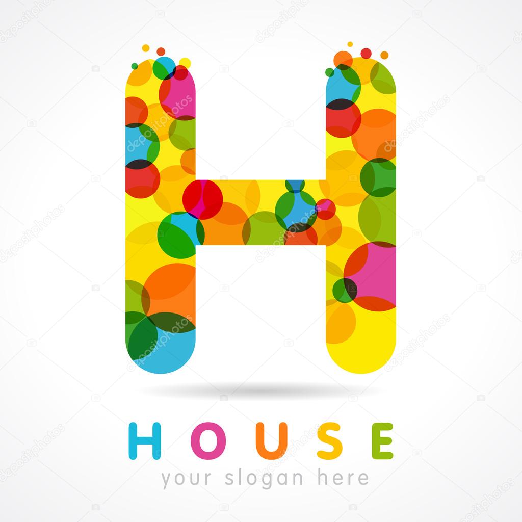 Letter H name logo. Isolated colour emblem. Stained type design, abstract isolated graphic template. Multicolored bunch. Corporate brand identity. Vector mosaic texture, trendy fizzy modern abc label.