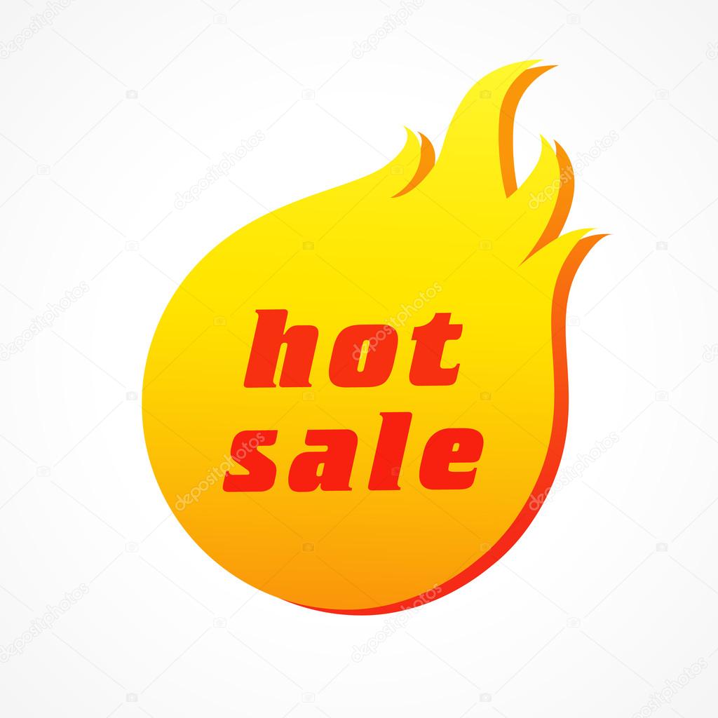 Hot sale creative golden sticker idea. Seasonal ad, red and yellow color fiery icon or logo concept, business marketing web button or banner. Advertising template. Isolated graphic design. Vector illustration. Hot sale fire icon concept
