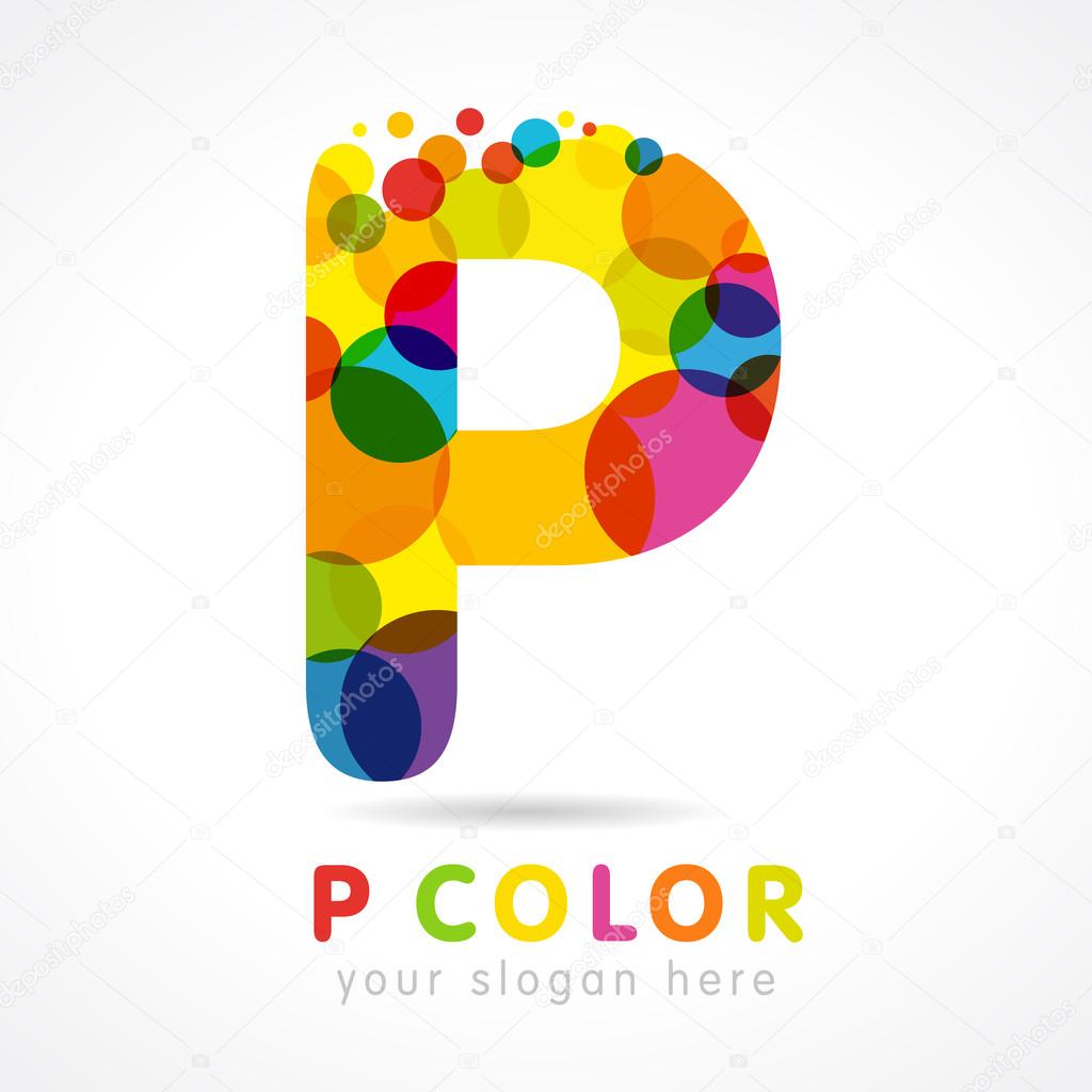 Letter P name logotype. Isolated colour emblem. Stained glass pattern graphic template. Multicolored bunch. Corporate soft branding identity. Vector mosaic texture, trendy modern fizzy bright label.