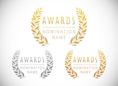 Awards logotype set. Isolated abstract graphic design template. First, second, third place symbols. Cup elements collection, white background. Decorative congrats. Tradition greetings. Round palms. clipart