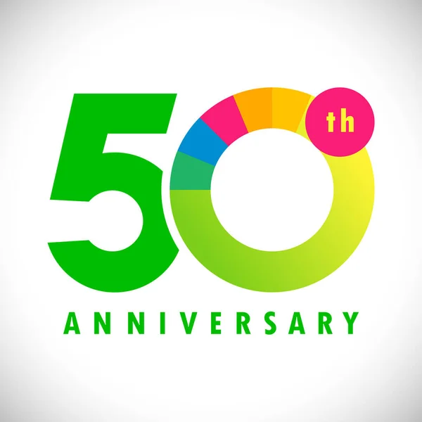 50周年纪念日的数字 五十岁的色彩艳丽可爱的祝贺概念 孤立的抽象图形设计模板 彩色数字 折扣率高达50 装饰标志 — 图库矢量图片