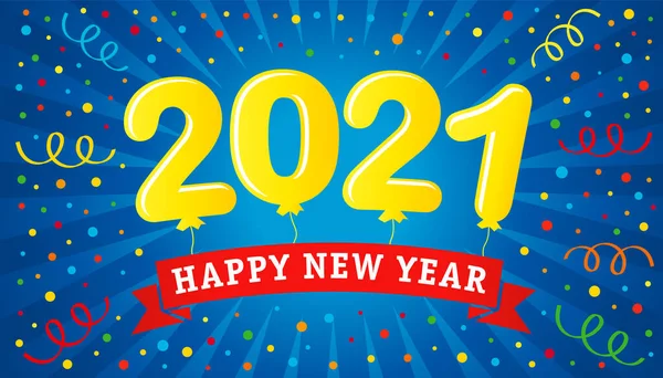 Gelukkig Nieuwjaar 2021 Vakantie Vector Illustratie Met Gele Helium Ballonnen — Stockvector