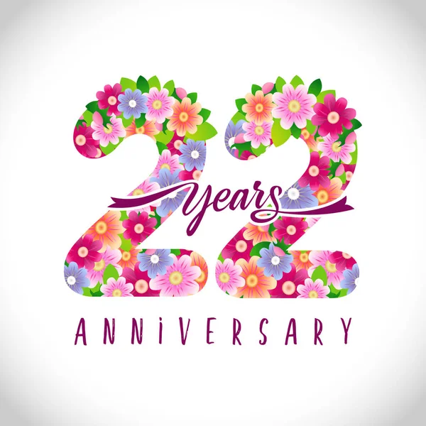22E Verjaardag Nummers Jaar Oud Logotype Floral Roze Gefeliciteerd Geïsoleerd — Stockvector