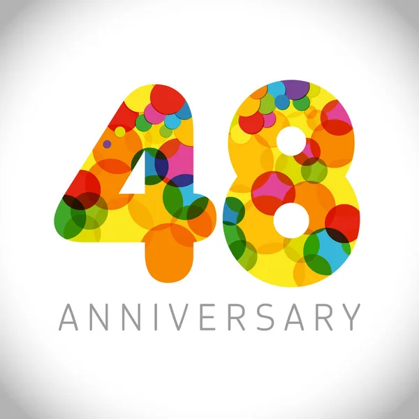 48周年纪念日的数字 48岁的五彩缤纷的祝贺 可爱的祝贺概念 孤立的抽象图形设计模板 年龄数字 折扣高达48 装饰标志 — 图库矢量图片