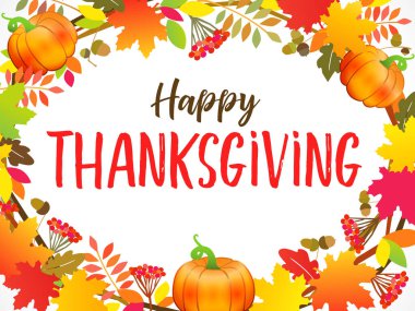 Akçaağaç çelengi, böğürtlen yaprağı ve balkabağı ile Şükran Günü tipografi posterin kutlu olsun. Sonbahar kartpostalları, indirimli afişler ve rozetler için el yazısı ile 