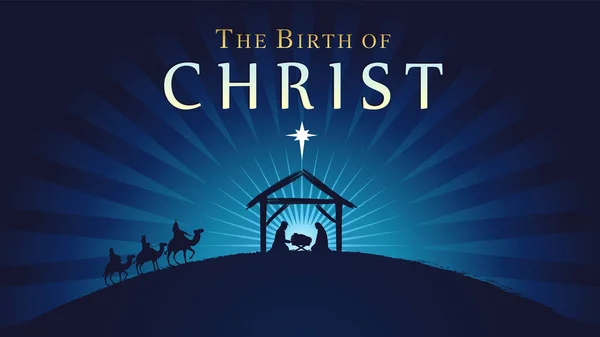 Zrození Krista Vánoční Scéna Ježíška Jeslích Svatá Rodina Tři Moudří — Stockový vektor