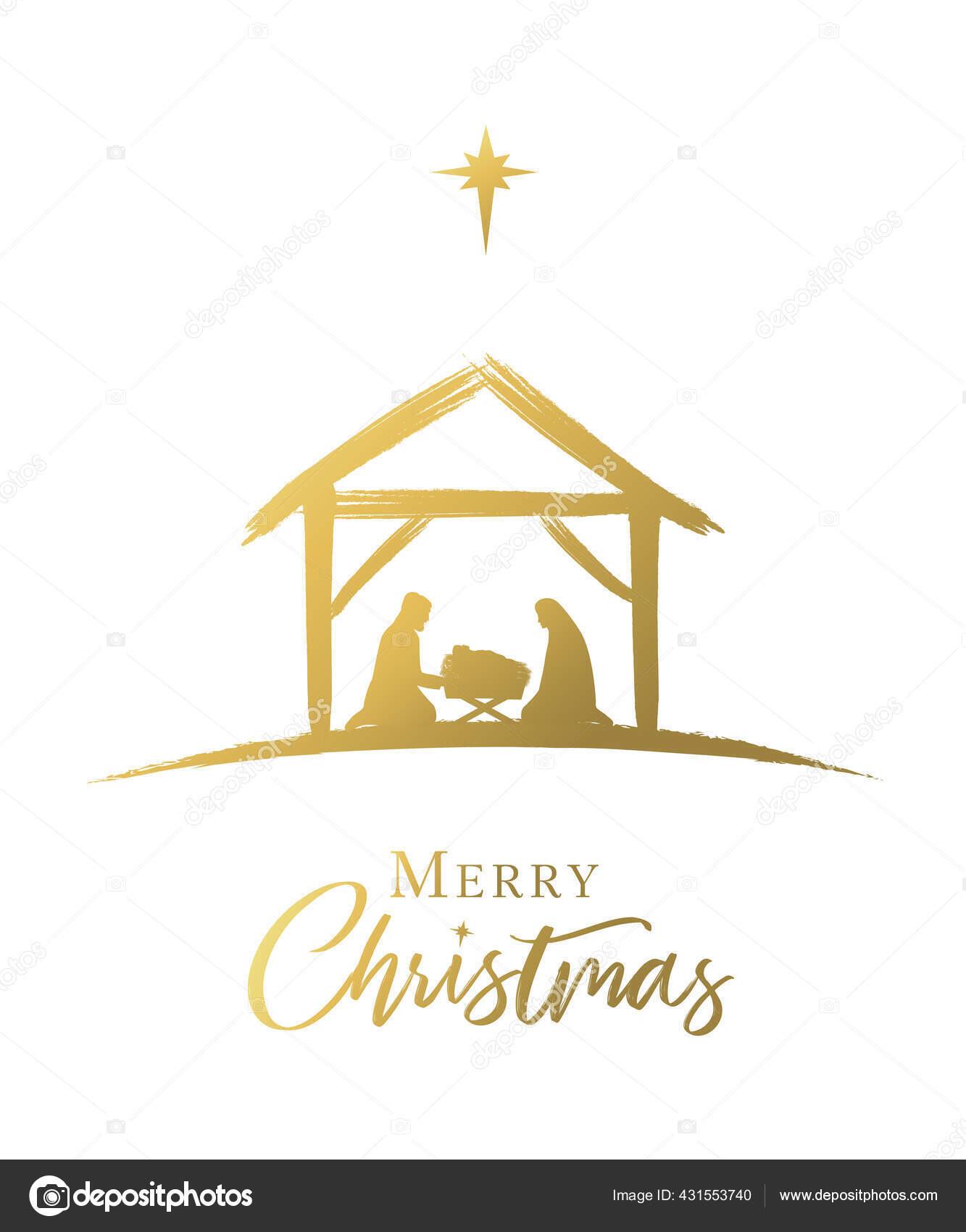 Feliz Natal Presépio Menino Jesus Manjedoura Cor Dourada Nascimento Cristo  imagem vetorial de © Koltukov_Alek #431553740