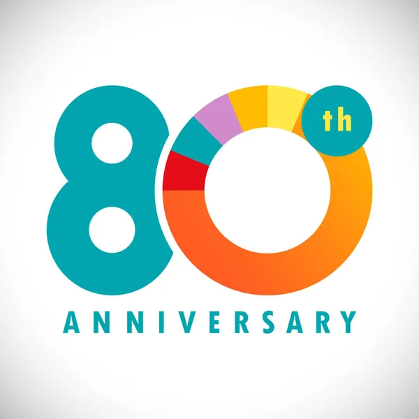80周年記念番号 80歳の着色されたコングラート かわいいお祝いのコンセプト 抽象的なグラフィックデザインテンプレートを分離 色の数字だ 割引から 装飾記号 — ストックベクタ