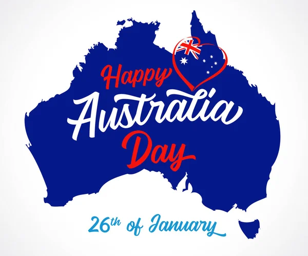 Caligrafia Feliz Dia Austrália Coração Com Bandeira Nacional Férias Australianas —  Vetores de Stock