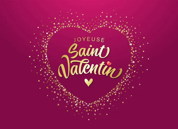 Joyeuse San Valentín Caligrafía Francesa Feliz Día San Valentín Con — Vector de stock