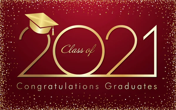 Clase 2021 Año Banner Graduación Concepto Insignia Premios Signo Brillante — Vector de stock