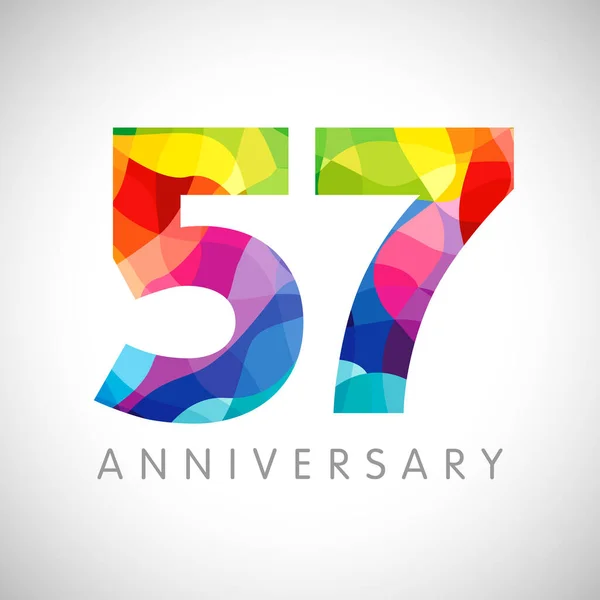 創立57周年記念番号 57歳のロゴタイプ 明るいお祝いだ 抽象的なグラフィックデザインテンプレートを分離 創造的な5 7の記号 3D桁 割引から お祝いのコンセプト — ストックベクタ