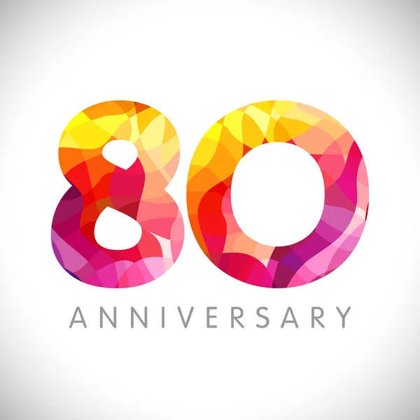 80周年纪念日的数字 80岁高龄的彩色祝贺 可爱的3D祝贺概念 孤立的抽象图形设计模板 红色数字 折扣率高达80 装饰标志 — 图库矢量图片