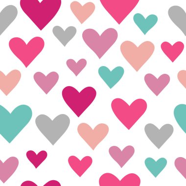 Renkli kalp koleksiyonu, pürüzsüz stil kumaş deseni. Bir dizi aşk sembolü. Soyut grafik tasarım şablonu. Mutlu Sevgililer Günü yaratıcı geçmişi, dekorasyon konsepti. Beyaz arkaplan