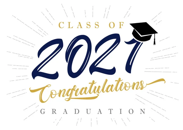 Klasse 2021 Tillykke Graduering Inskription Plakat Tillykke Graduering Kalligrafi Elegante – Stock-vektor
