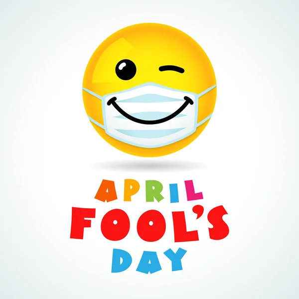 April Fools Day Smile Winking Medical Mask Colorful Lettering Text — Stock Vector