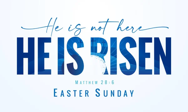 Here Risen Easter Sunday Lettering Quote Calvary Tomb Background Holy — Stock Vector