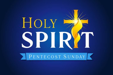 Kutsal Ruh, Pazar günü çarmıha gerilmiş ateş. Pentecost hizmetinden gelen davet vektör şablonu metin ve alevin dilinde çapraz