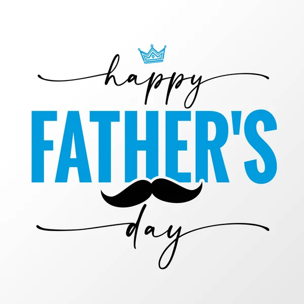 Happy Fathers Day Elegant Handwritten Lettering Black Mustache Crown Vector — Stock Vector