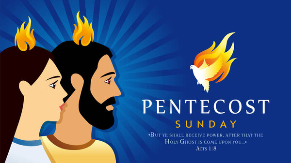 Pentecost Sunday Man Women Holy Spirit Dove Invitation Vector Banner Royalty Free Stock Vectors