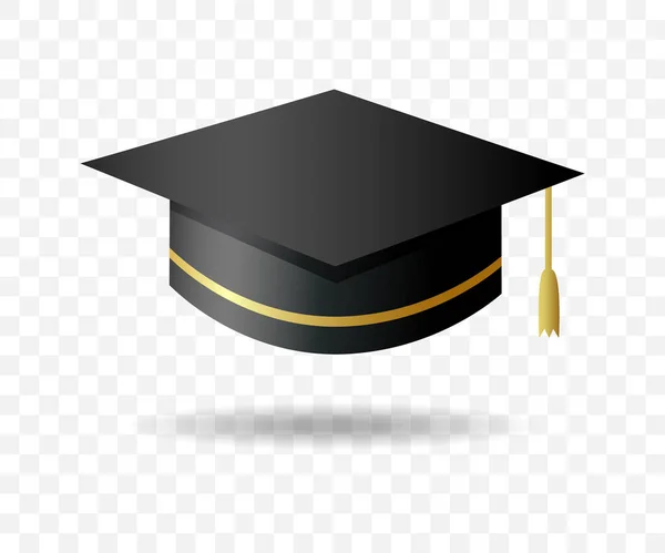 研究生院 高中或大学帽在透明的背景下被隔离 矢量黑色3D度礼帽 教育学生死亡人数上限 — 图库矢量图片