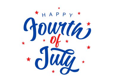 4 Temmuz mavi harfli pankart. Klasik Amerika Birleşik Devletleri 4 Temmuz Bağımsızlık Günü ABD, logo rozet illüstrasyonu