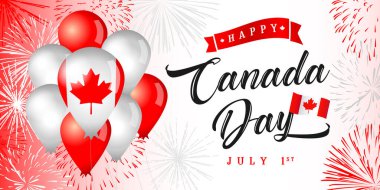 Happy Canada Day creative greetings. Isolated abstract graphic design template. The National Day Of Quebec congrats concept. Holiday background with 3D decorative elements and country vintage typescript.