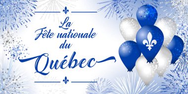 Quebec 'in Ulusal Tatili. La Fete Nationale du Quebec 'in dekoratif Fransız yazıları. Quebec yaratıcı tebrik konsepti günü. İzole grafik tasarım şablonu. Aziz Jean-Baptiste John Vaftizci Günü.