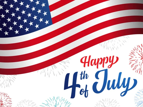 Šťastný Července Usa Den Nezávislosti Blahopřání Vlající Americkou Národní Vlajkou — Stockový vektor