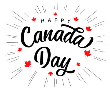 Kanada Günü 'nüz kutlu olsun. Kanada ulusal bayramı, 1 Temmuz vektör metin ve kırmızı akçaağaç yaprağı ile. 1867 'nin bağımsızlık yıldönümünü kutluyoruz