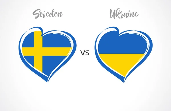 Svédország Kontra Ukrajna Zászlóembléma Nemzeti Csapat Foci Fehér Háttérrel Svéd — Stock Vector
