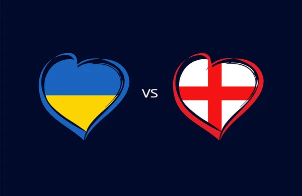 乌克兰对英格兰 国旗标志 蓝色背景的国家足球队图标 乌克兰和英国国旗在心里 足球锦标赛决赛的矢量图解 — 图库矢量图片