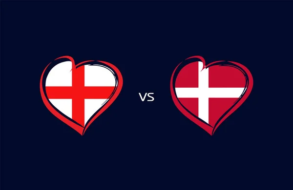 England Mot Danmark Flaggor Hjärtat Emblem Engelska Och Danska Landslaget — Stock vektor