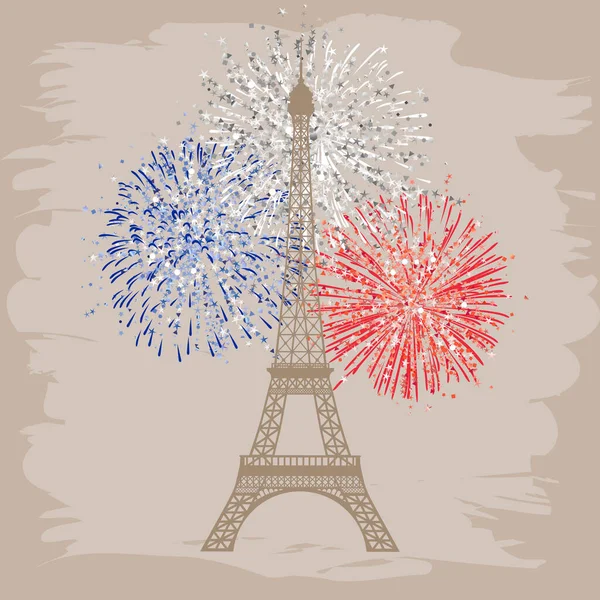 Las Fiestas Estatales Francesas Felicitan Concepto Torre Eiffel Imagen Romántica — Archivo Imágenes Vectoriales