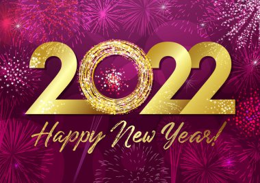 2022 Yeni Yıl tabelası, tebrikler. Logotype 3 boyutlu. Güzel, parlak, karlı arka plan. Soyut izole grafik tasarım şablonu. Dekoratif numaralar. Yaratıcı Noel altın madalyası.