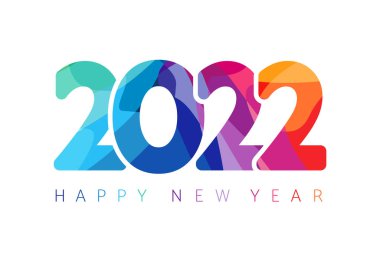 2022 Yeni Yıl Kutlamaları. Lekeli cam tarzı logoti konsepti. Beyaz arkaplan. Soyut izole grafik tasarım şablonu. Dekoratif numaralar. Noel yaratıcı renkli dekorasyon.