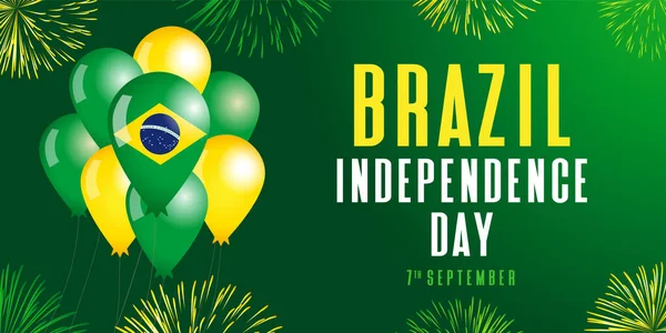 Brazil Independence Day Fireworks Balloons Poster September Brazilian National Holiday — Stock Vector