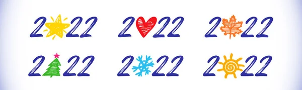 Набір 2022 Сезонів Привітання Щасливі Новорічні Конгреси Знаки Концепція Логотипу — стоковий вектор