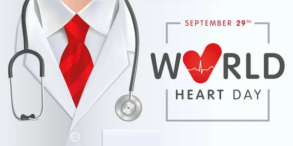 Journée Mondiale Cœur Docteur Stéthoscope Cravate Rouge Concept Illustration Vectorielle — Image vectorielle