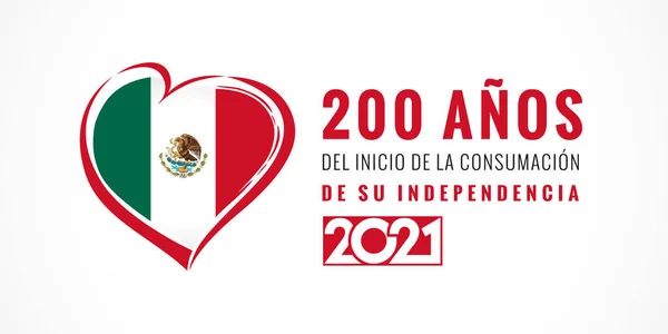 Tekst Hiszpański Meksyk Obchodzi 200 Lecie Niepodległości 2021 Plakat Godło — Wektor stockowy
