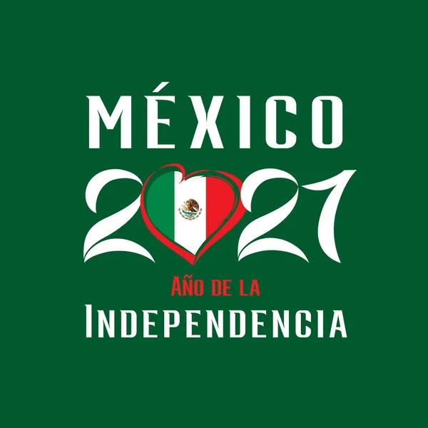 メキシコ2021 Ano Independenciaグリーンポスター スペイン語のテキスト メキシコ2021年の独立の年 メキシコ独立戦争 1810年 1821年 ベクトルポスター — ストックベクタ